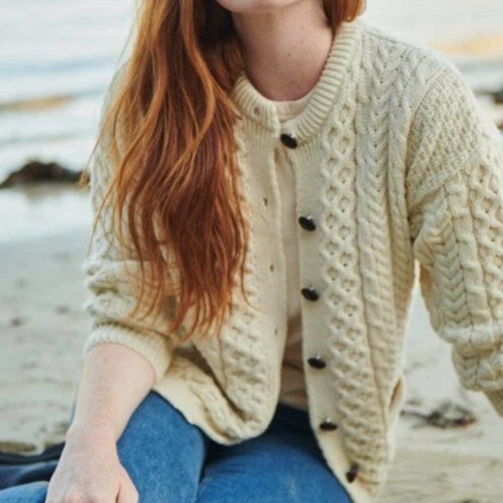 Cream Cable Knit Button-Front Cardigan Sweater